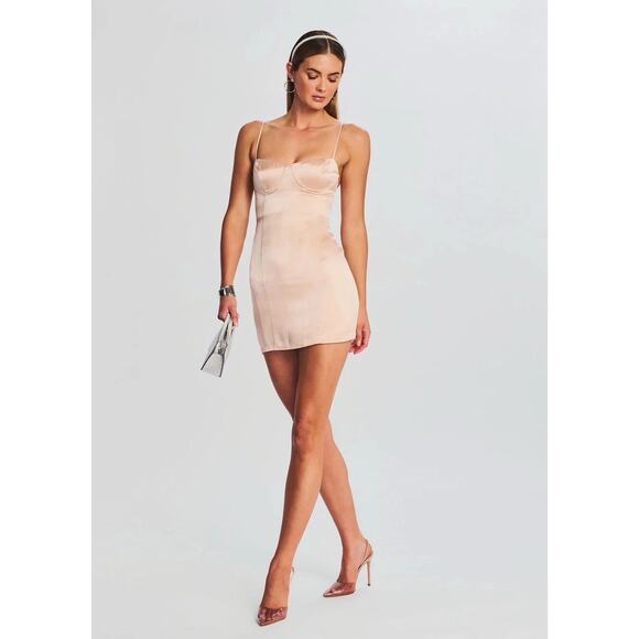 Retrofette Cosmo Mini Dress in Dusty Peach Champagne, Sexy, Revolve, Large NWT - Picture 2 of 14